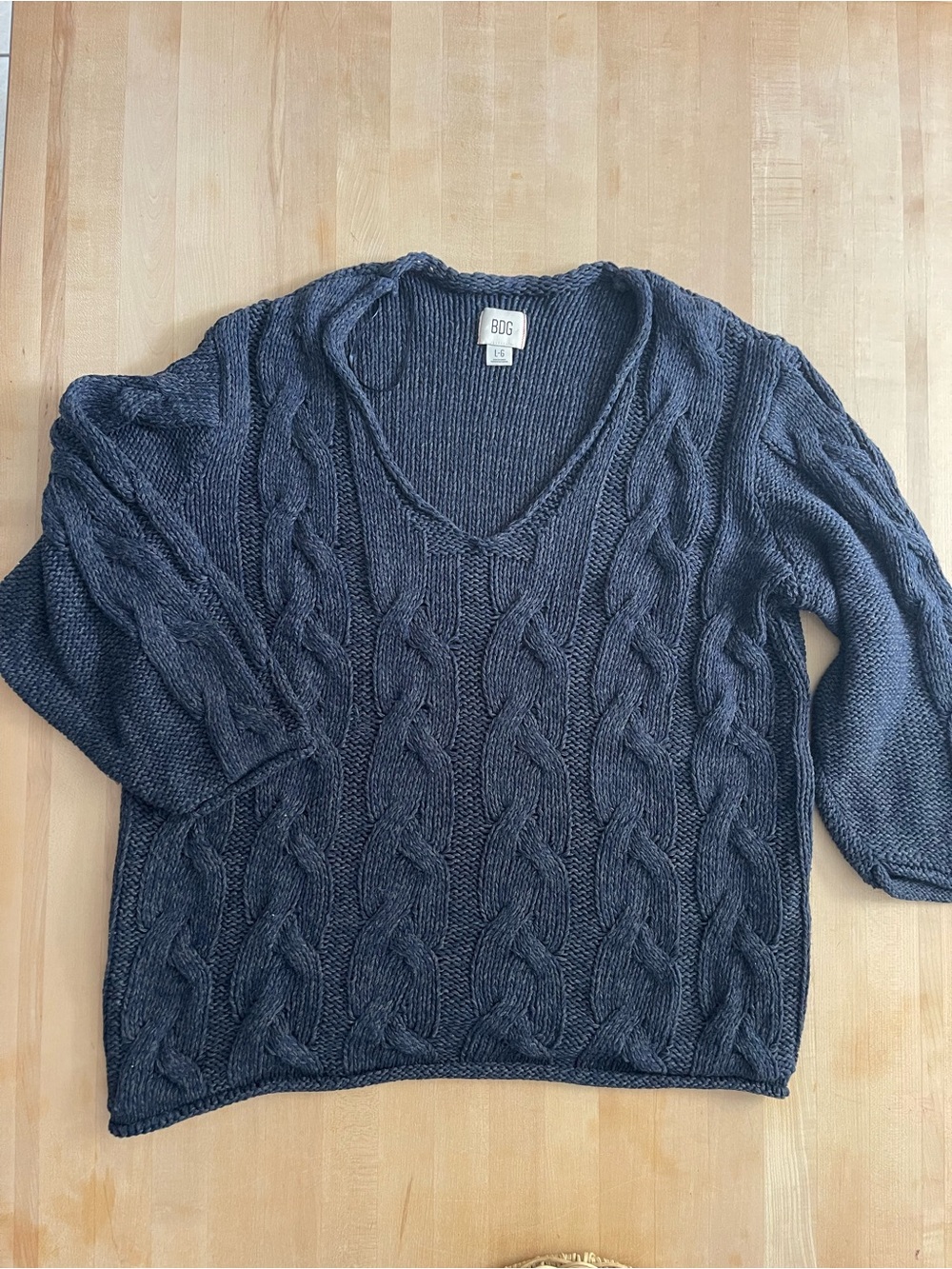 BDG Dark Blue Cable Knit V-Neck Sweater